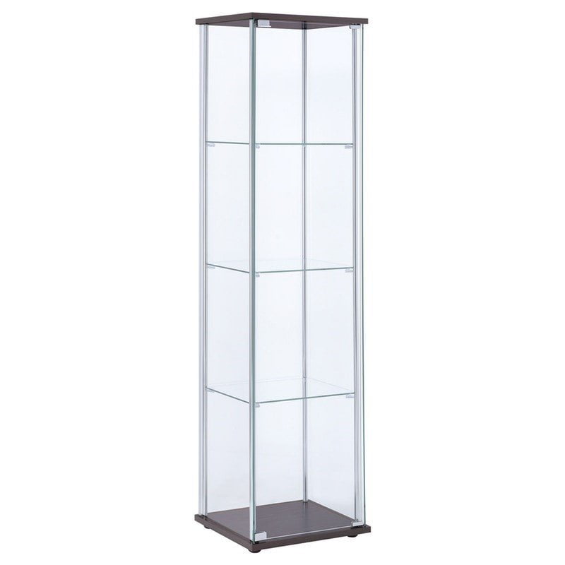 Bowery Hill Traditional 4 Shelf Glass Curio Cabinet in Cappuccino