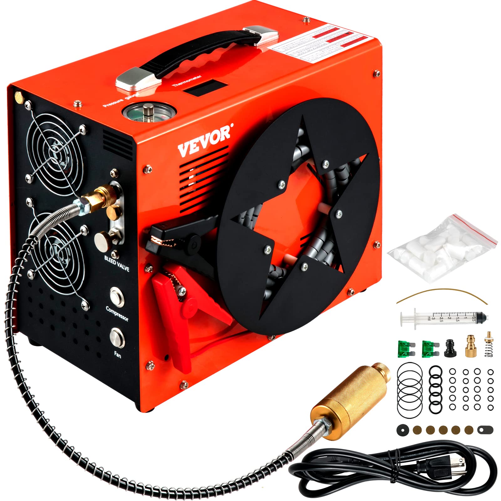 VEVOR PCP Air Compressor, Auto-stop Powered by DC 12V Car or Home AC 110V/220V, 4500Psi/30Mpa/300Bar w/Built-in Water/Oil Adapter &amp; Cooling Fan for Paintball, Scuba, Air Rifle