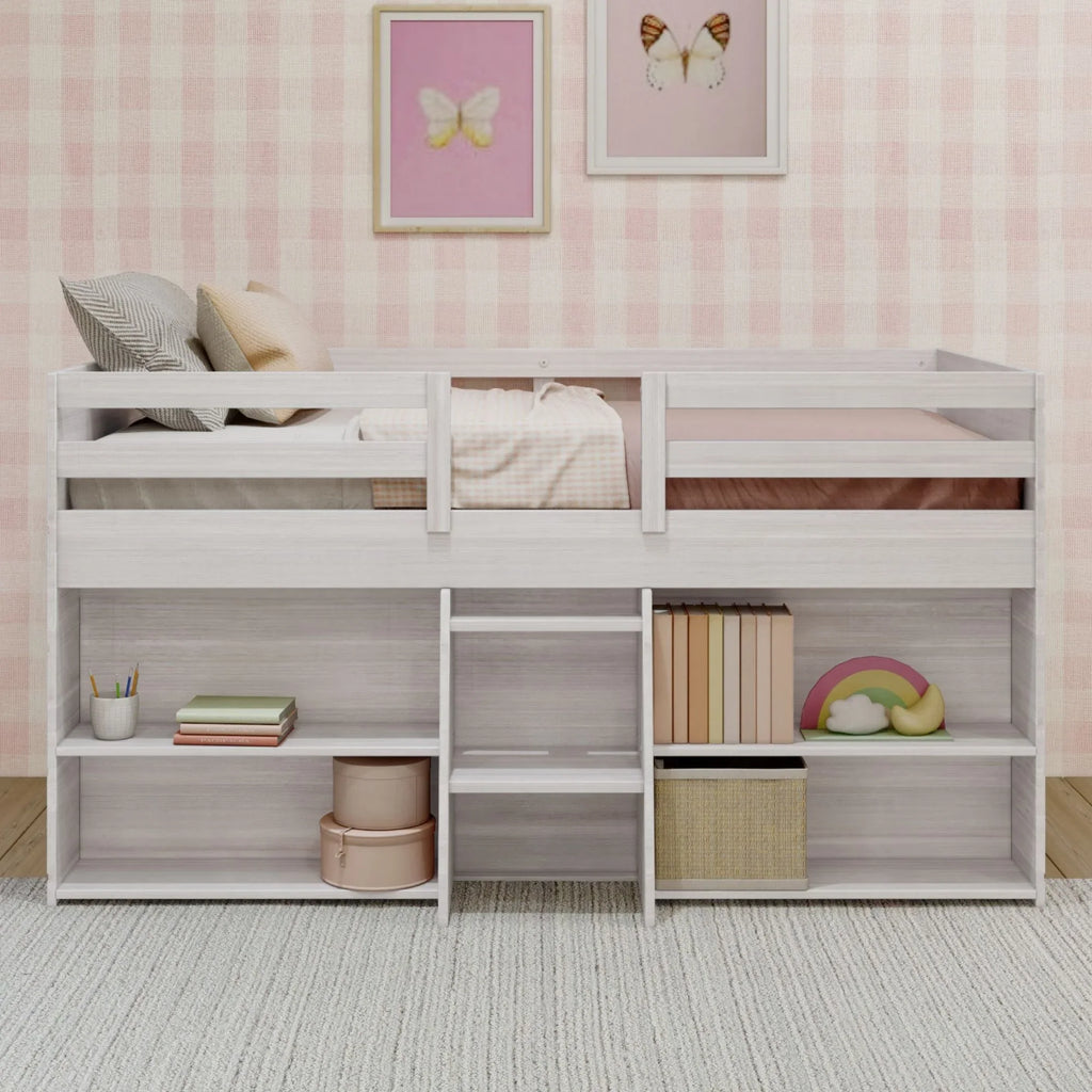 Max & Lily Modern Farmhouse Low Loft Bed, Twin Bed Frame for Kids with 2 Bookcases