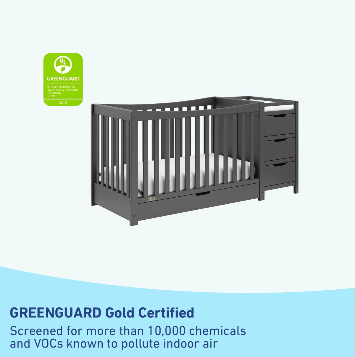 Graco Remi 4-in-1 Convertible Baby Crib and Changer, Gray
