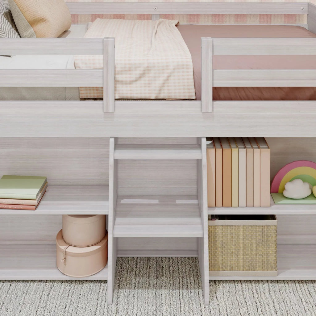 Max & Lily Modern Farmhouse Low Loft Bed, Twin Bed Frame for Kids with 2 Bookcases