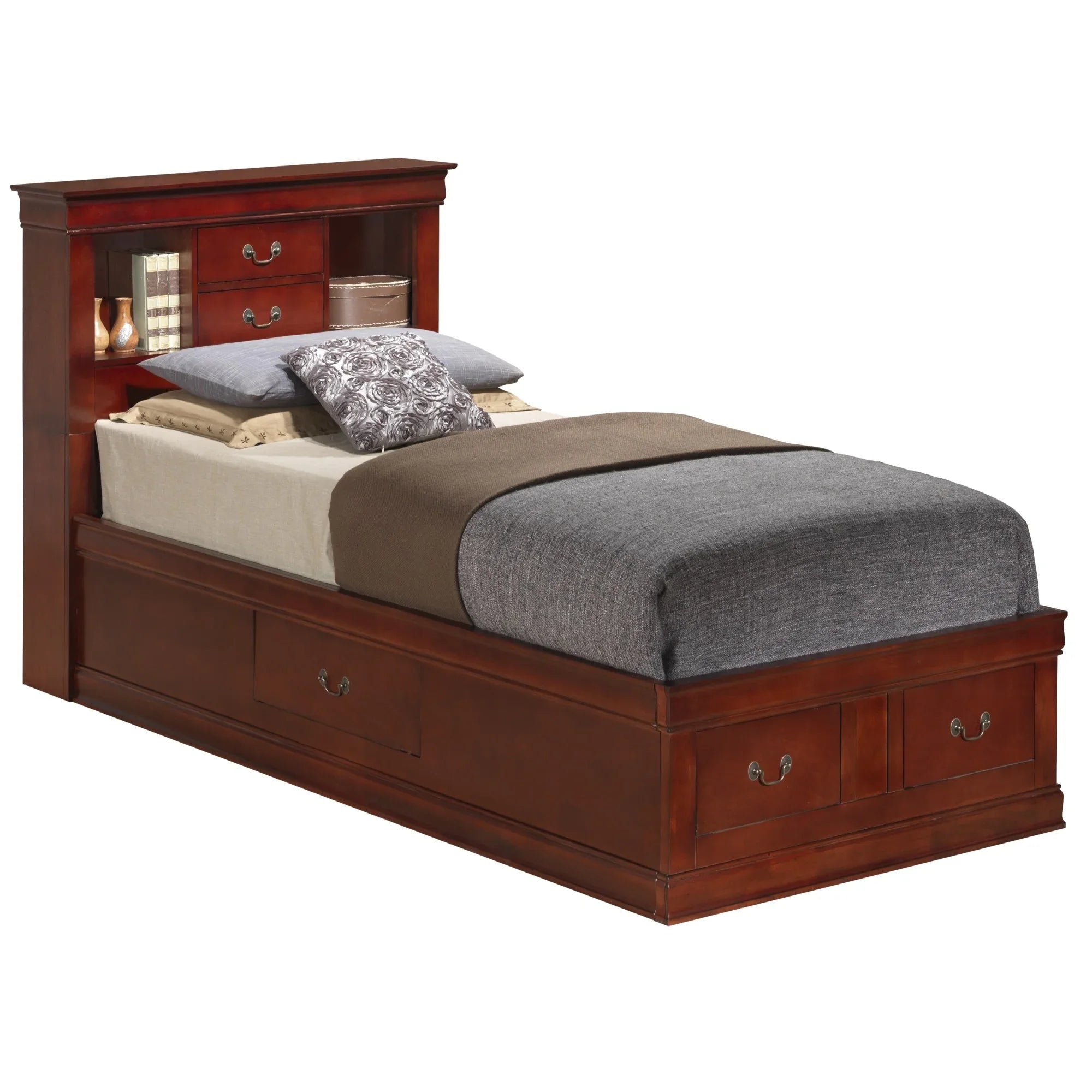 Glory Furniture Louis Phillipe Twin Storage Bed in Cherry