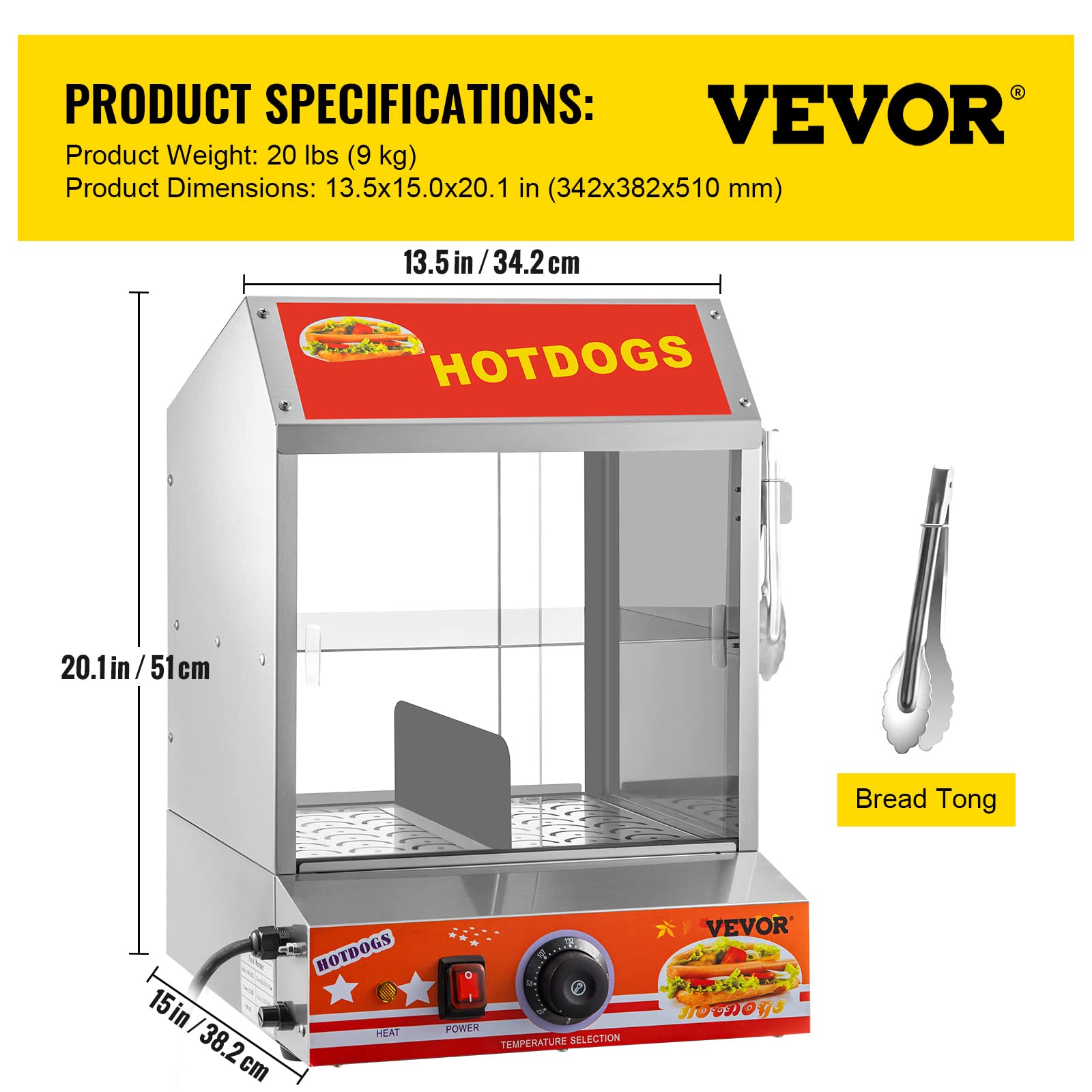VEVOR Hot Dog Steamer 27L