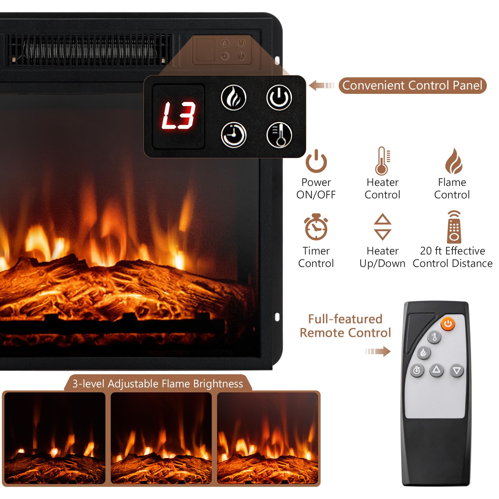 Tangkula Fireplace Entertainment Adjustable Protection