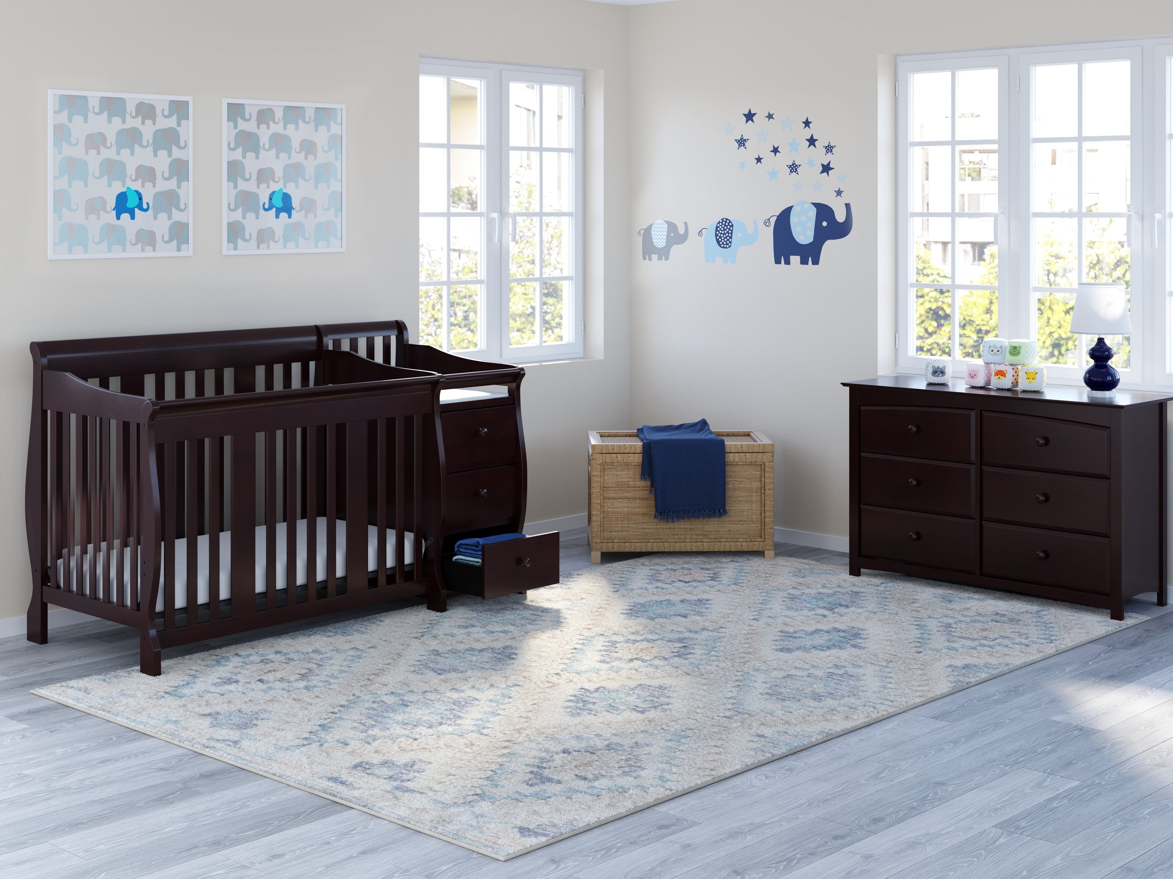 Storkcraft Portofino 5-in-1 Convertible Baby Crib and Changer, Espresso