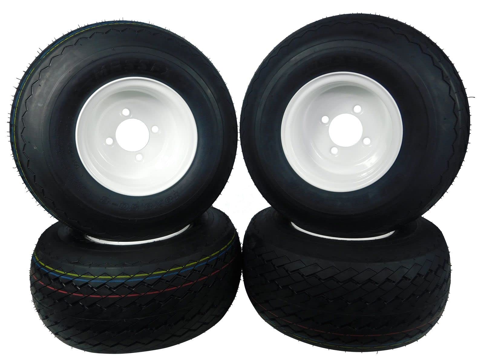 18x8.50-8 GTX OEM Golf Cart Wheels and Golf Cart Tires Combo - Set of 4 (18x8.5-8, White)