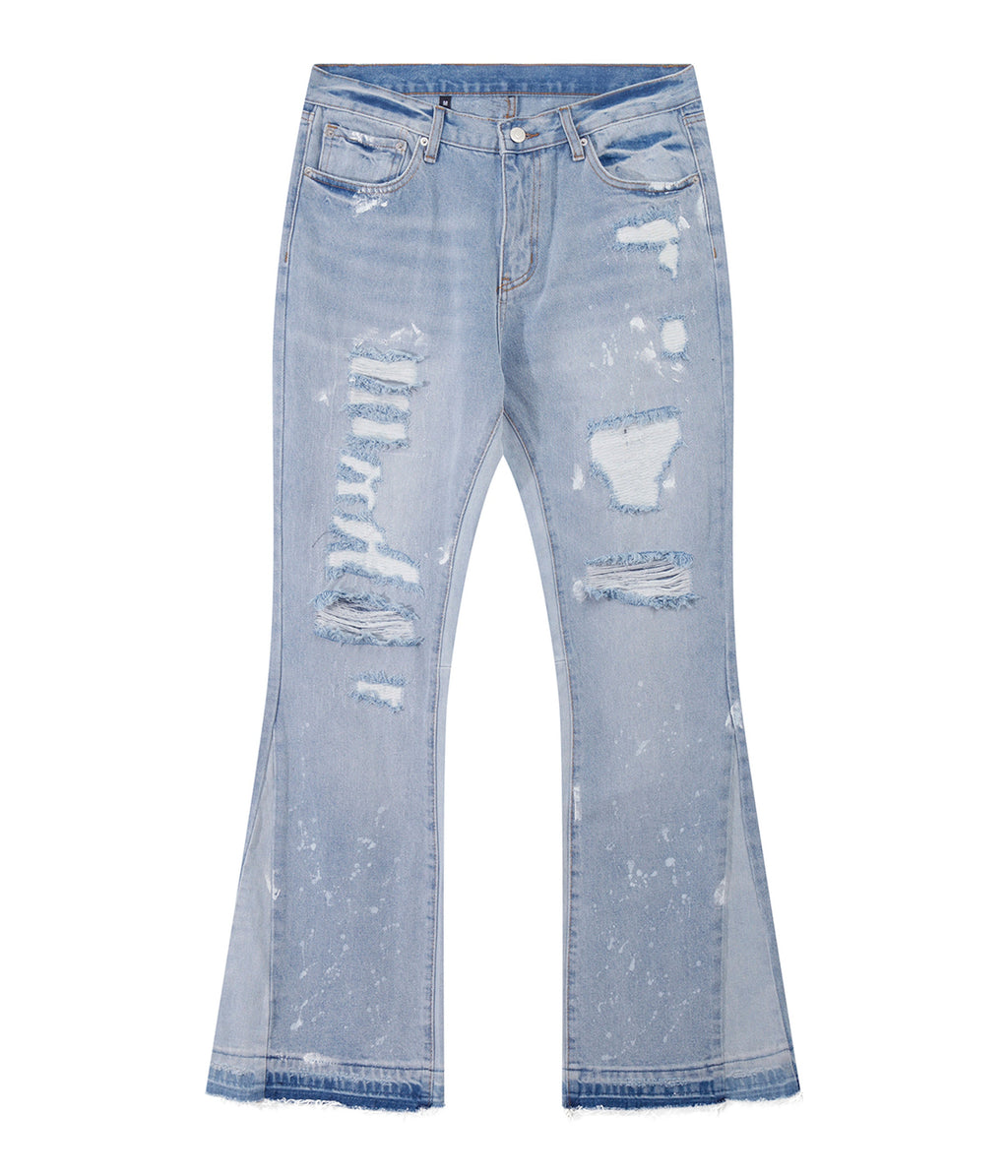 SKY DISTRESSED SPLIT FLARE DENIM