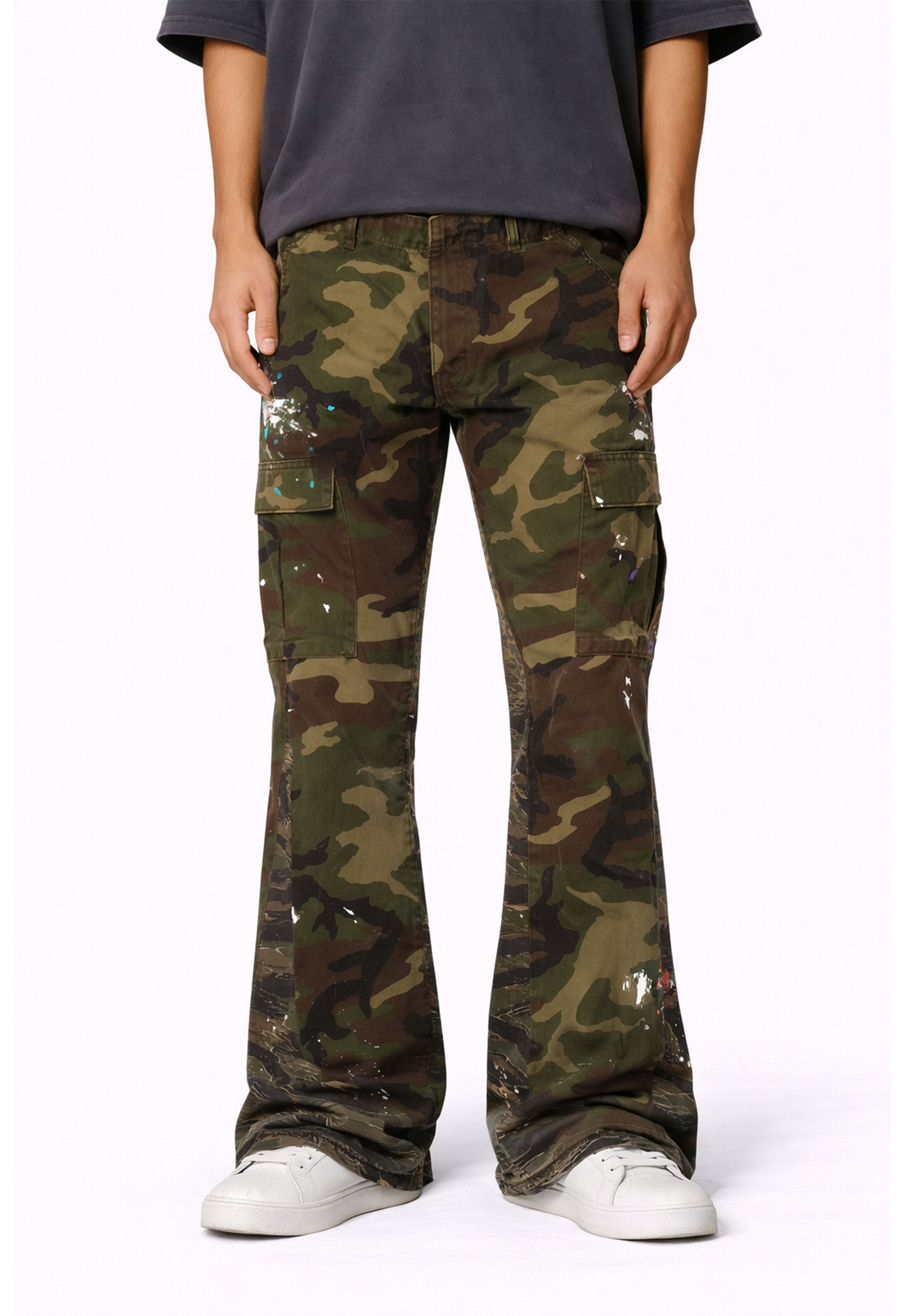 CAMO SPLIT FLARE DENIM