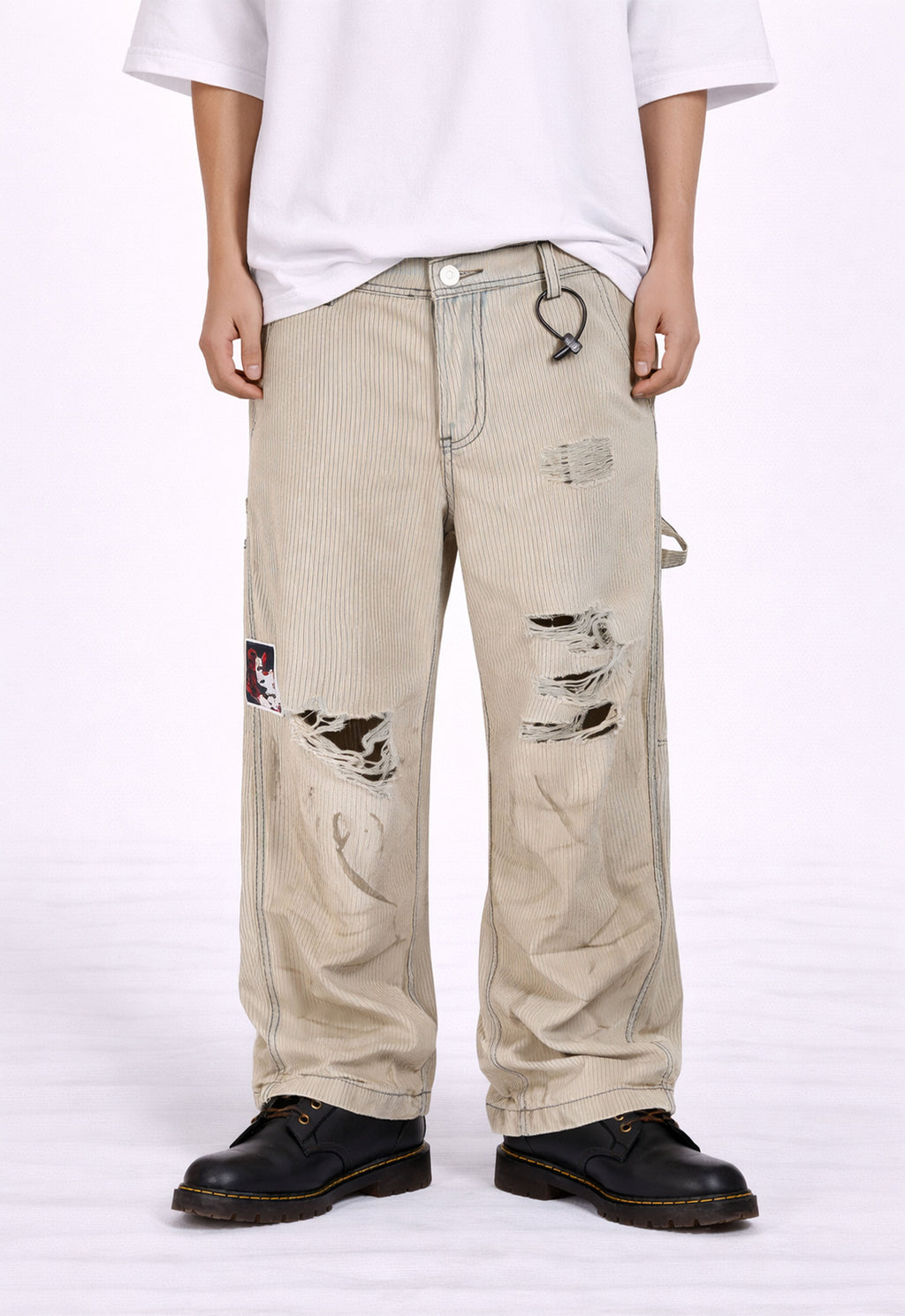 PINSTRIPE DESTROYED DENIM