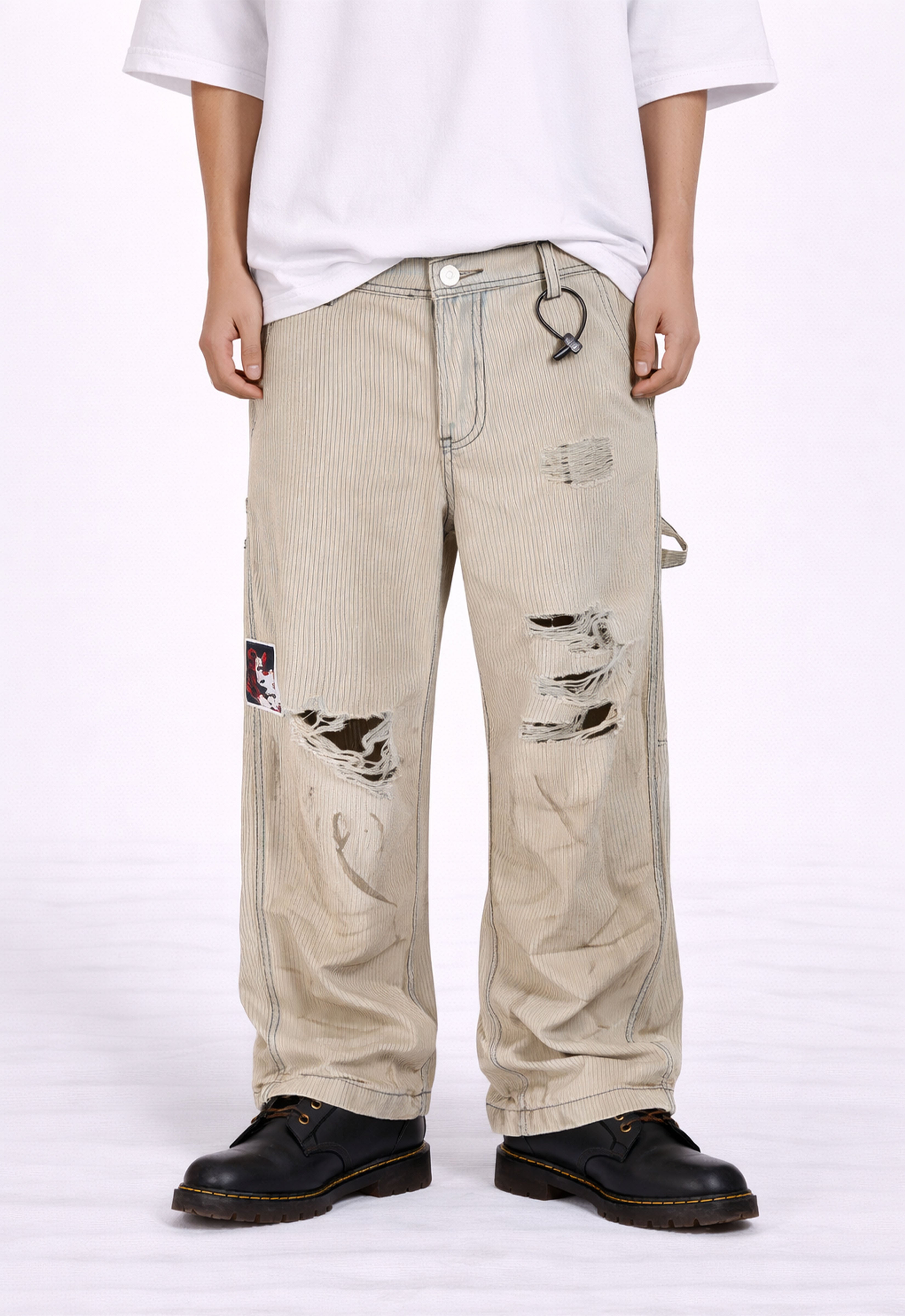 PINSTRIPE DESTROYED DENIM