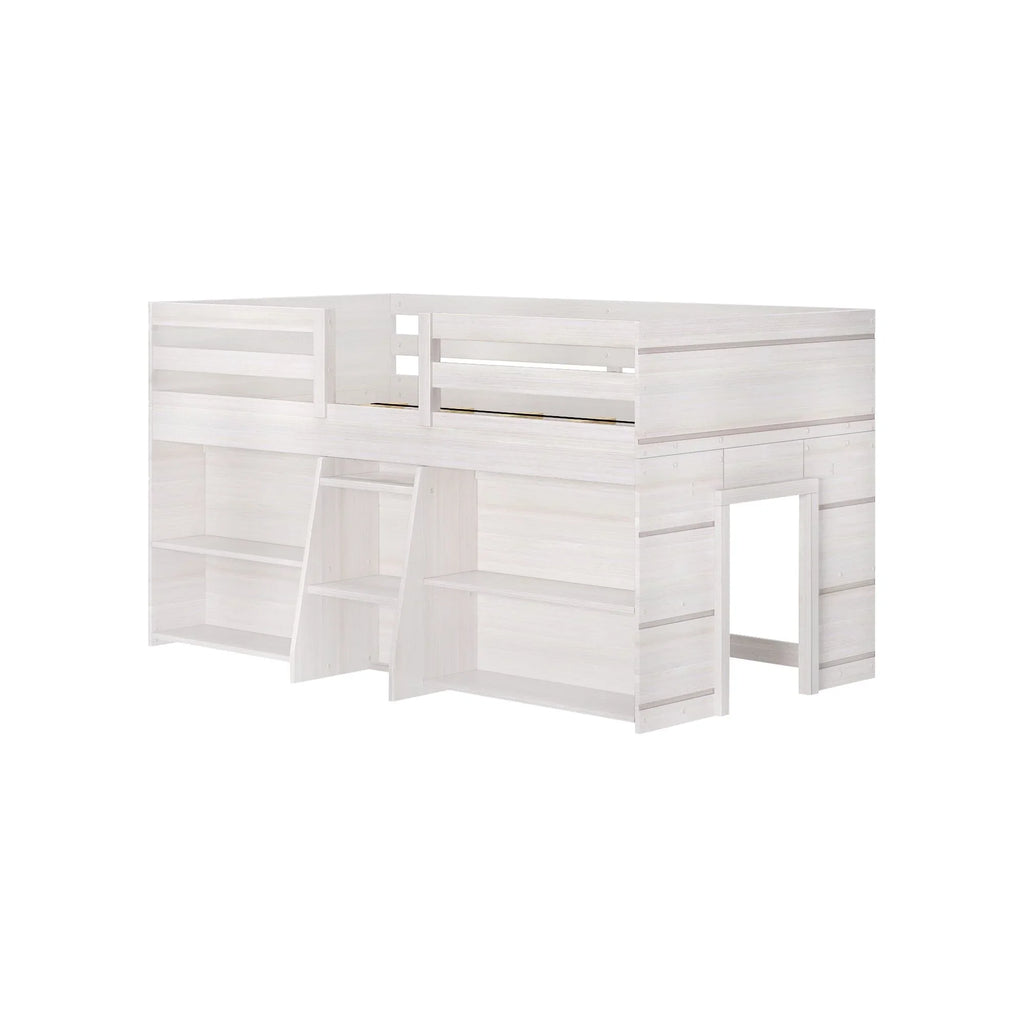 Max & Lily Modern Farmhouse Low Loft Bed, Twin Bed Frame for Kids with 2 Bookcases