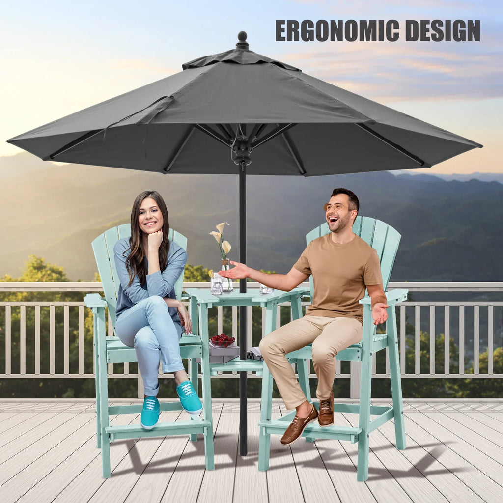 Tall Adirondack Chairs Set of 2，Outdoor Adirondack Barstools with Double Connecting Tray Patio Stools Weather Resistant for Outdoor Deck Lawn Pool Backyard, Aruba Blue