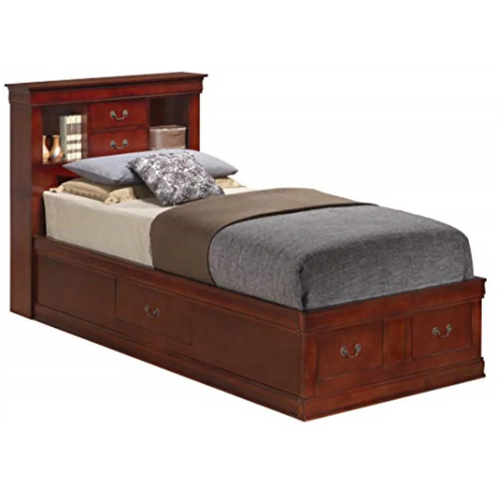 Glory Furniture Louis Phillipe Twin Storage Bed in Cherry