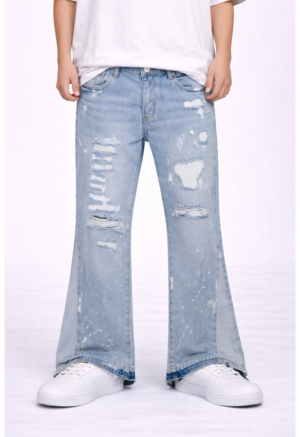 SKY DISTRESSED SPLIT FLARE DENIM